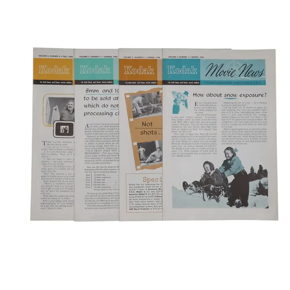 Kodak Movie News Magazine Booklet Set of Four (4) 1956 Eastman Kodak